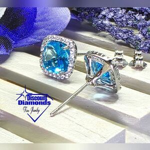Sky Blue & Clear White Topaz Stud (Post) Earrings on 925 Sterling Silver